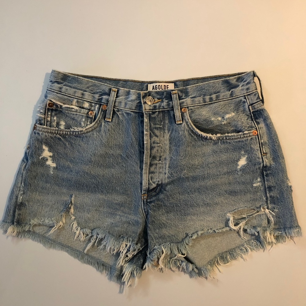 AGOLDE Parker Vintage Cutoff Denim Shorts size 27 light wash
